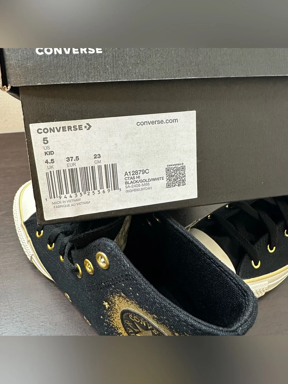 Converse Chuck Taylor All Star Gold Metallic CTAS High Top Sneakers, Size 5, New
